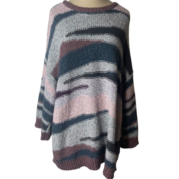 J. Jill Large Sweater Long Cotton Blend Short Sleeve Chunky Knit Oversized - Picture 1 of 9